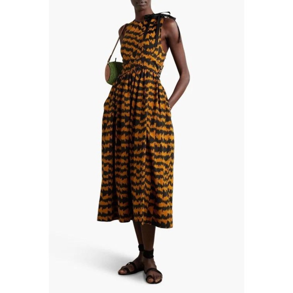 Ulla Johnson Klea Wrap-Effect Printed Cotton Midi Dress Orange Black Size 4